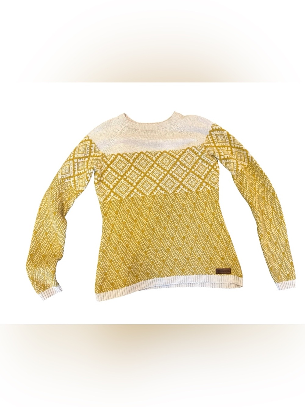 Sherpa Adventure Gear Dorje Crew Neck Sweater in ecru and mustard yellow